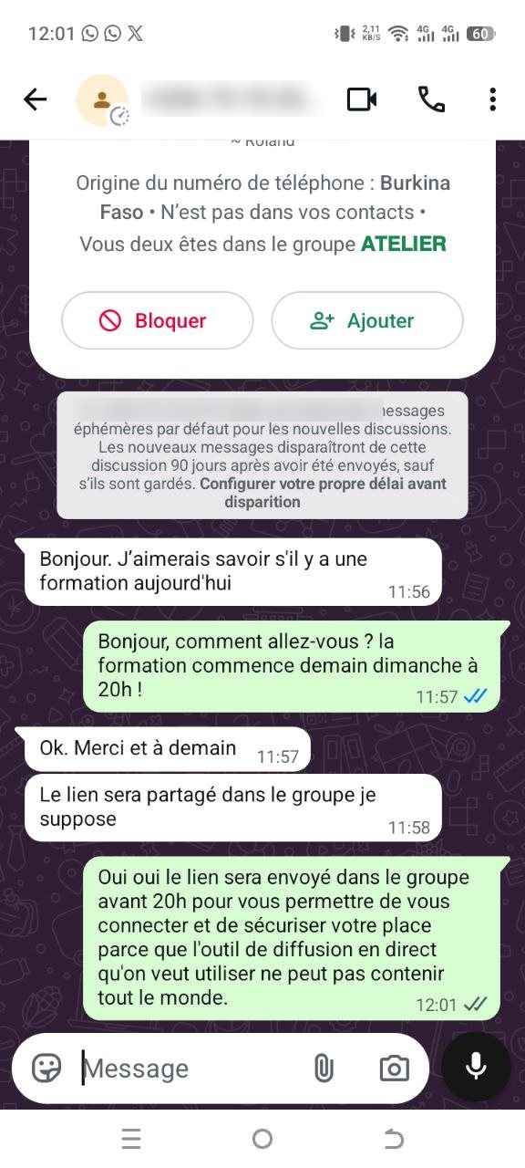 Une personne demande la prochaine formation