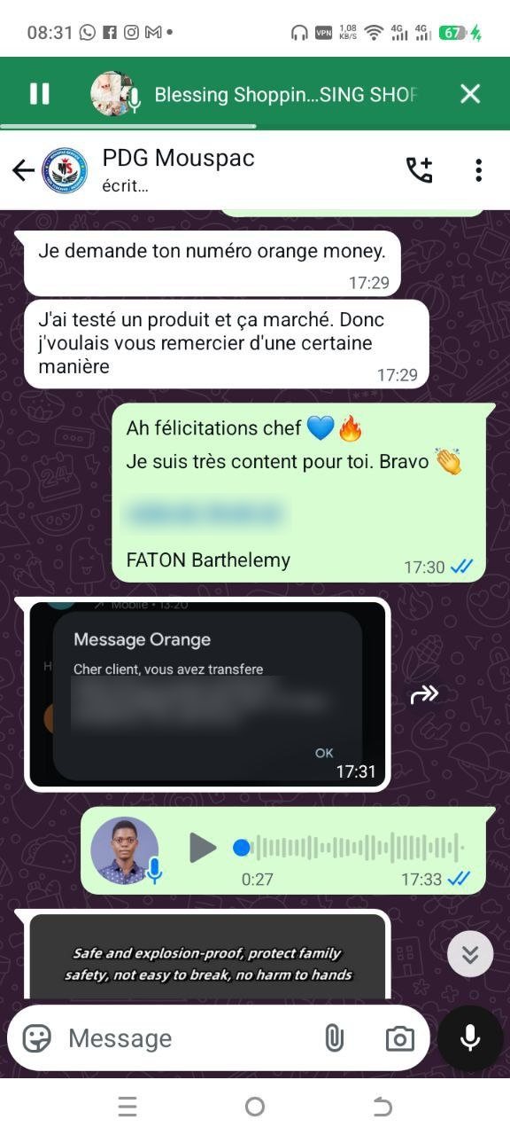 Message : j'ai testé un produit et ça a marché