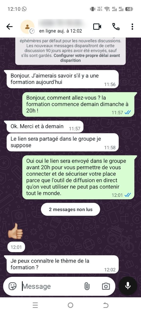 Suite de la conversation : demande du thème de la formation