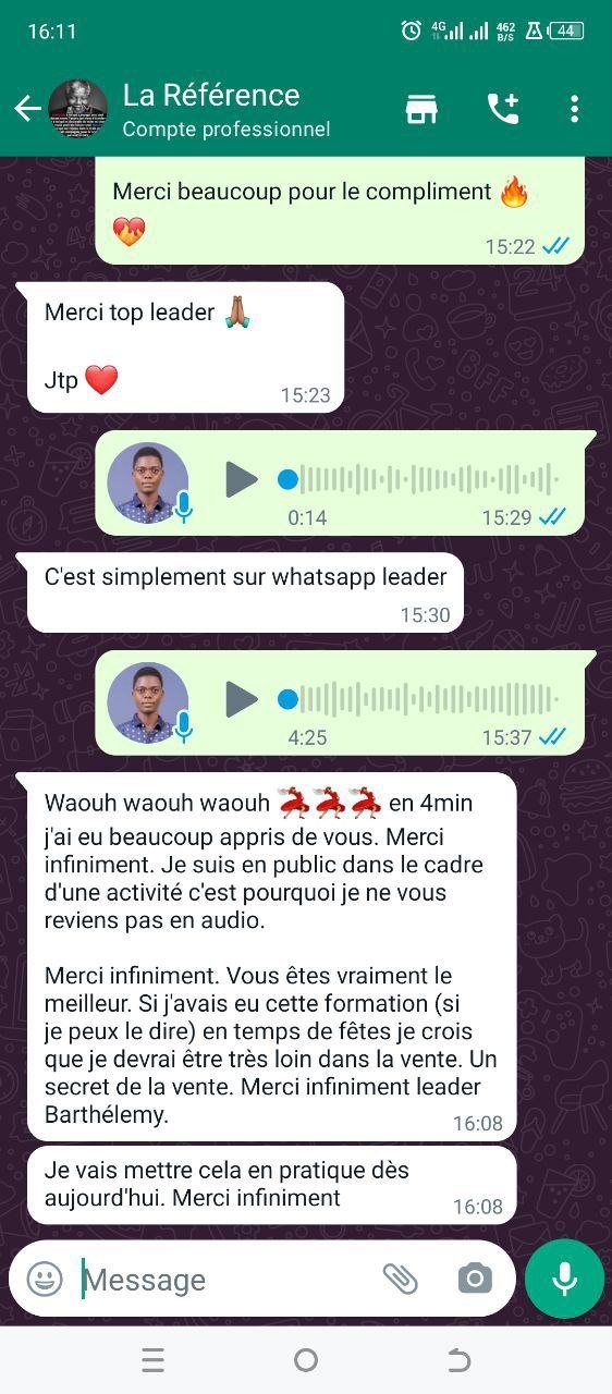 Message WhatsApp : en 4 minutes j'ai beaucoup appris de vous