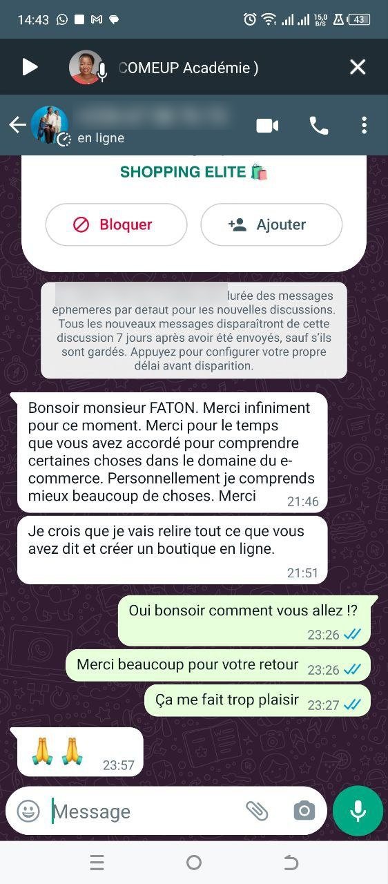 Message WhatsApp : je vais créer une boutique en ligne