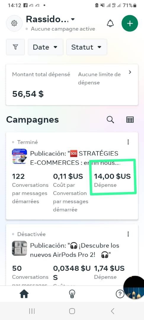 Résultats de campagnes publicitaires : 122 conversations à 0,11 $